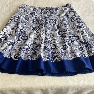 Jessica Floral Blue and White Women's A-Line Skirt 100% Cotton Lined Size 12